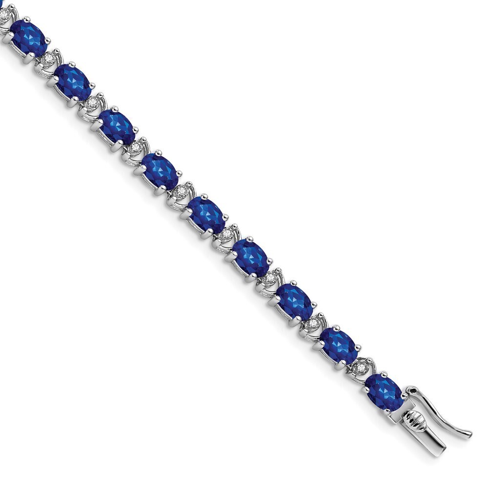14k White Gold Oval Created Sapphire And Diamond Bracelet